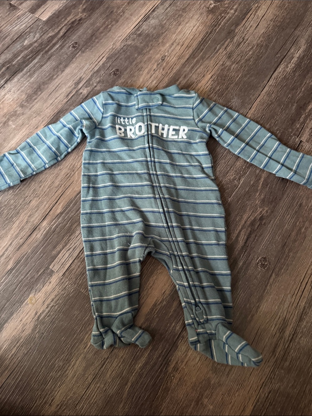 Carter's Blue Striped "Little Brother" Footed One-Piece